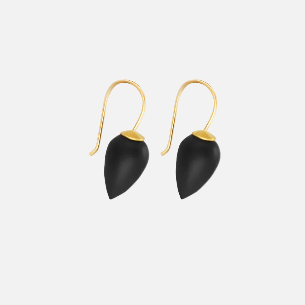 Black Spinel Drop Earrings – Gold or Sterling Silver.