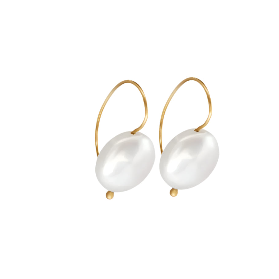Side view button pearl earrings gold handmade