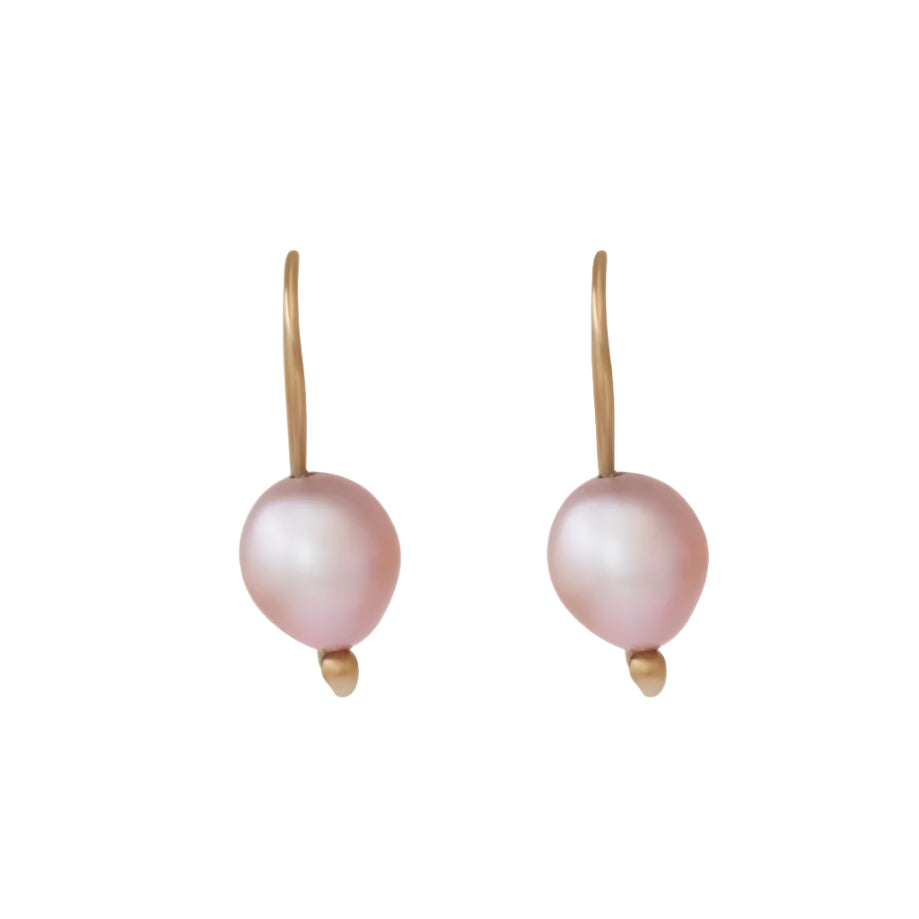 The SWAN PEARL EARRINGS offer an elegant and timeless design crafted with high-quality materials. With their versatile style, these earrings are perfect for both formal occasions and everyday wear. Elevate your look with these stunning and sophisticated accessories.  Two 7.7mm pink fresh water pearls 14k yellow gold Satin finish Each earring measures 21.07mm width by 7.88mm length Sold as a pair