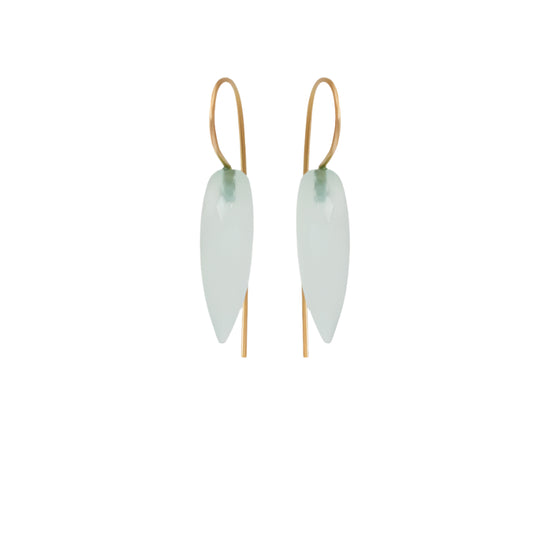 Add a touch of elegance to your jewelry collection with these stunning TEAL CHALCEDONY SWAN EARRINGS. The intricate swan design and vibrant teal chalcedony gemstone make these earrings a beautiful and unique accessory for any occasion.  Two 20mm teal faceted chalcedony beads Each earring measures 31.16mm by 6.24mm 14k Yellow Gold Polished Finish Sold as a pair