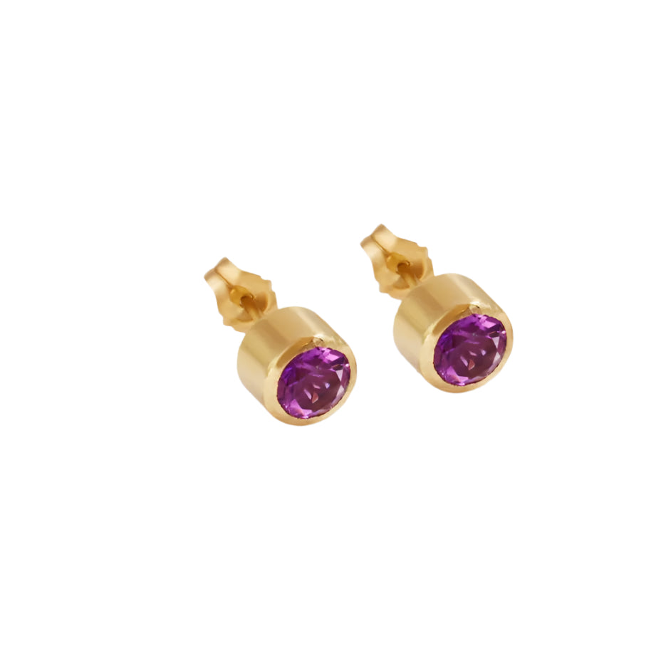 handmade lavender amethyst round gold stud earrings