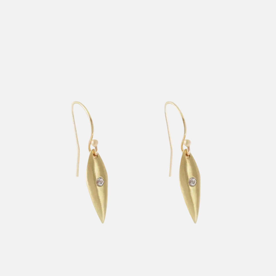 Details Enhance your elegance with these stunning Small Leaf Diamond Earrings. Crafted with delicate precision, these dainty earrings feature a beautiful leaf design adorned with sparkling diamonds, adding a touch of glamour and sophistication to any outfit. 2 x 2.25mm round diamond 14k Yellow Gold Satin Finish HxW: 16mm x 6mm