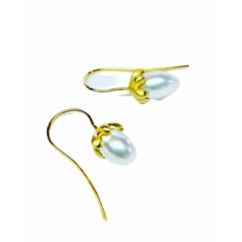 Handmade earring wires to compliment this beautiful classic pearl earrings.  perfect for celebrating special moments and adding glamour to you day.  Details  2 x 5mm Egg Shaped Pearls 14k Yellow Gold Satin Finish Each earring measures 5.9mm width by 10.5mm length