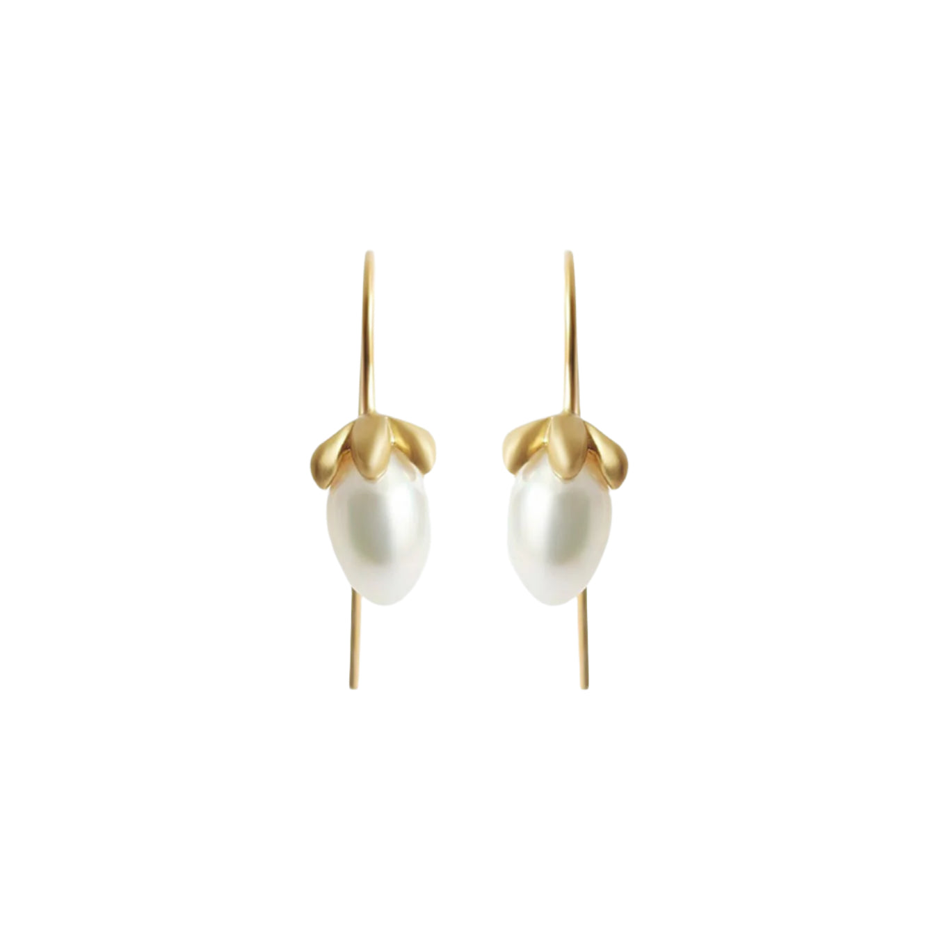 Handmade earring wires to compliment this beautiful classic pearl earrings.  perfect for celebrating special moments and adding glamour to you day.  Details  2 x 5mm Egg Shaped Pearls 14k Yellow Gold Satin Finish Each earring measures 5.9mm width by 10.5mm length