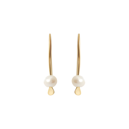 Tiny Pearl Earrings Light as a feather,  featuring a delicate and stylish design that adds a touch of sophistication to any outfit. These exquisite earrings are the perfect accessory for those seeking timeless beauty.  Details  2 x 3mm Pearl Beads 14k Yellow Gold Each earring measures 4.75mm width by 4.1mm length