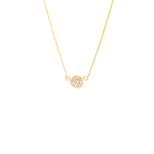 Details.  Indulge in the timeless elegance of our Single Diamond Pendant. Crafted with a sparkling diamond and a sleek design, this pendant is the perfect accessory to elevate any outfit. Add a touch of sophistication and brilliance to your look with our exquisite Single Diamond Pendant today.                 14k Gold                1  x 3.5mm Round White Diamond               16-Inch Round Chain