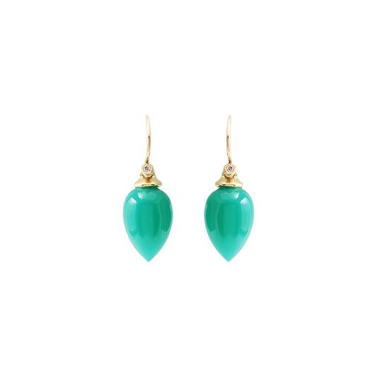 Details  2 x Pear Shaped Green Onyx Stone HxW: 12.75mm x 9.2mm 14k Yellow Gold Need different material, stone, finish?