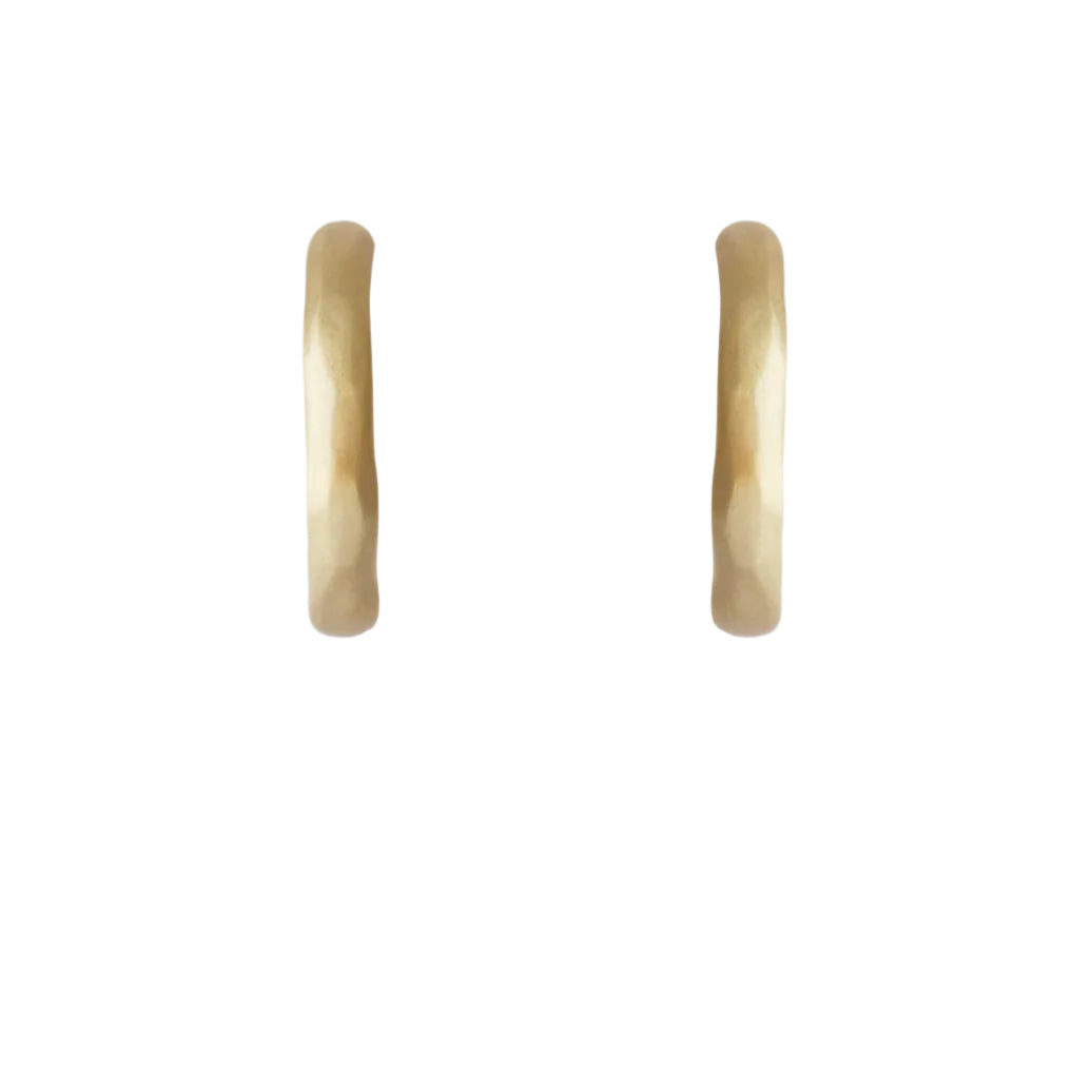 Textured Hoops, featuring intricate designs and a touch of elegance,comfortable and light enough for everyday. 14k Yellow Gold Satin Finish HxW: 16.18mm x 2.65mm