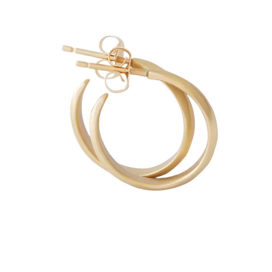 Textured Hoops, featuring intricate designs and a touch of elegance,comfortable and light enough for everyday. 14k Yellow Gold Satin Finish HxW: 16.18mm x 2.65mm