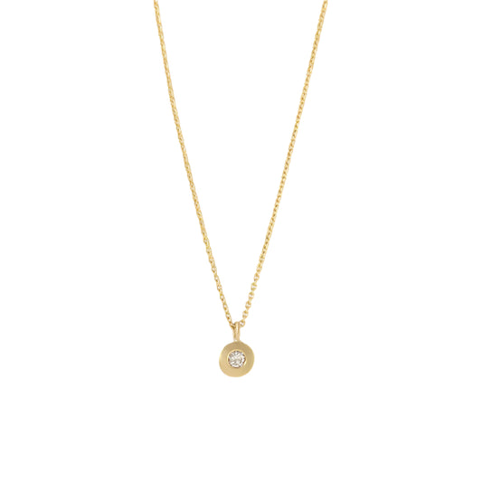 Textured Diamond  Disk Necklace, a stunning piece of jewelry that combines modern design with timeless elegance. The intricate texture of the disk adds a unique touch, making this necklace a perfect accessory for any occasion 1.9mm White Diamond 16" Chain 14k Yellow Gold Each earring measures 5.5mm width by 5.45mm length
