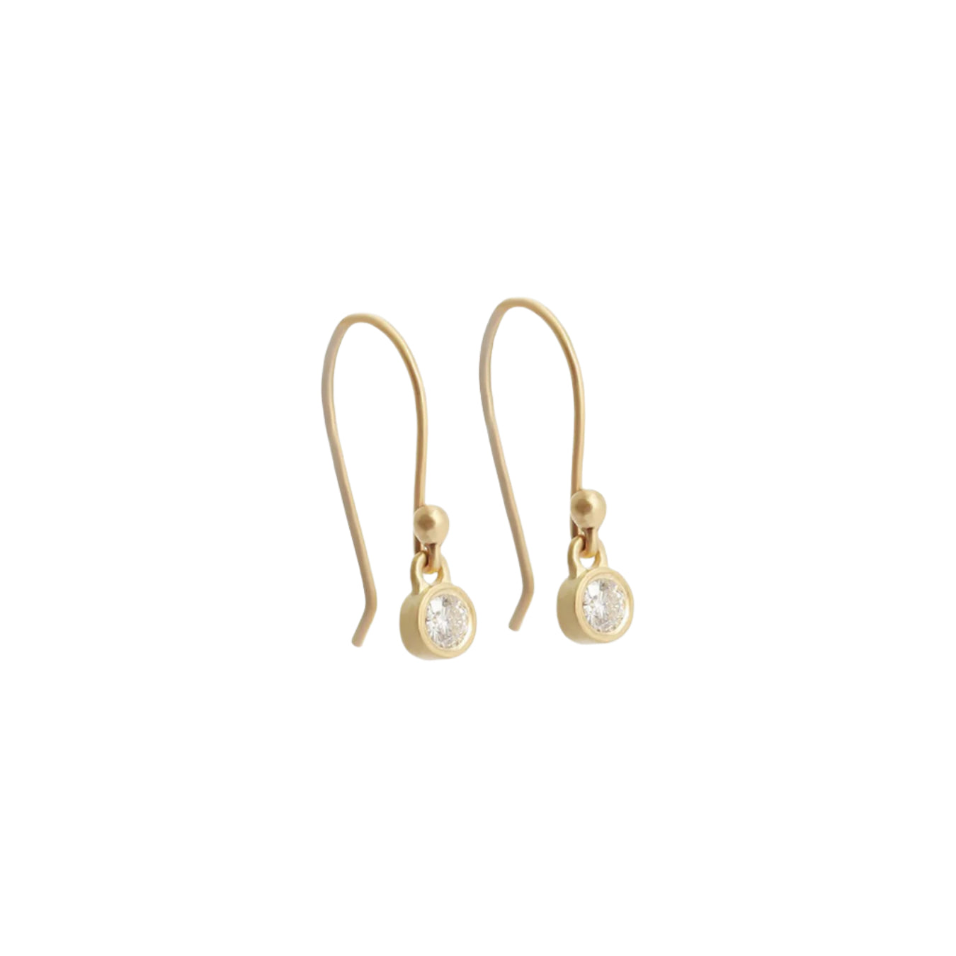 Dainty delicate Diamond drops. Crafted with sparkling diamonds and featuring a dainty drop design, these earrings are the perfect accessory to add a touch of sophistication to any outfit. Elevate your style and make a statement with our exquisite Diamond Drop Earrings. Details 2 x 3mm White Diamonds 14k Yellow Gold Satin Finish HxW: 20.05mm x 4.1mm