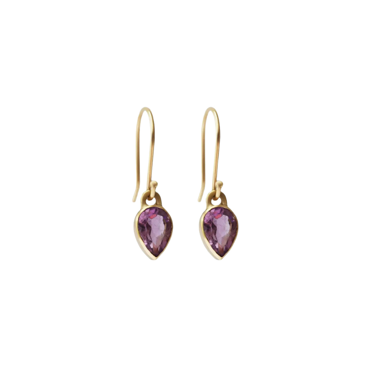 Details.  Indulge in the timeless elegance of these single amethyst earrings. The stunning amethyst stones are beautifully showcased in an elegant and sophisticated design. Elevate any outfit with these exquisite earrings - a must-have addition to your jewelry collection. Tear shaped Amethysts Stone  HxW: 20.79mm x 5.44mm 14k Yellow Gold Each earring measures 6.83mm  x 4.69mm