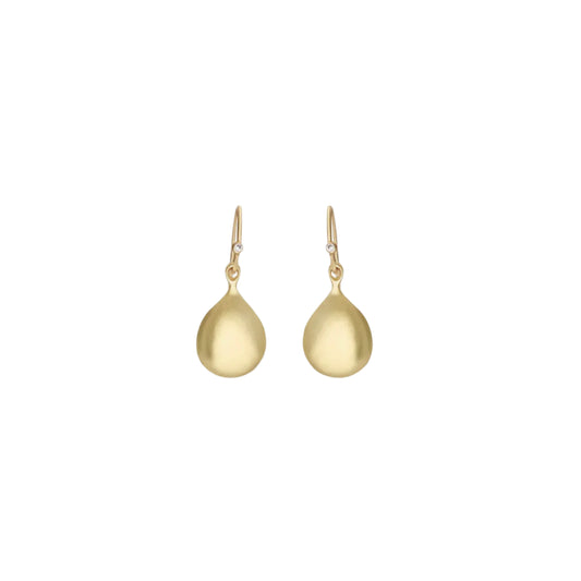 Indulge in the elegance and timeless beauty of these Teardrop and Diamond Earrings. Crafted with a stunning design and adorned with sparkling diamonds, these earrings are the perfect accessory to elevate any outfit. Add a touch of sophistication to your jewelry collection with these exquisite earrings. 0.75mm Wire with 2 x 1mm White diamonds 14k Yellow Gold 0.75mm Round Wire HxW: 17.2mm x 10.5mm