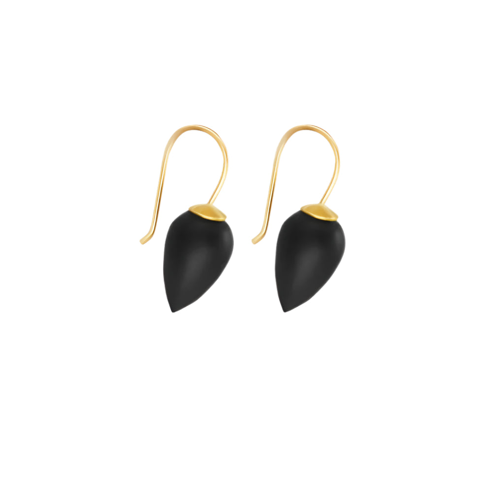 Black Spinel Drop Earrings – Gold or Sterling Silver.