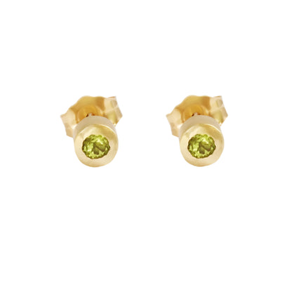 Peridot stud earrings 14k yellow gold 2.5mm round peridoT