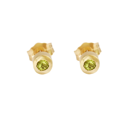Peridot stud earrings 14k yellow gold 2.5mm round peridoT