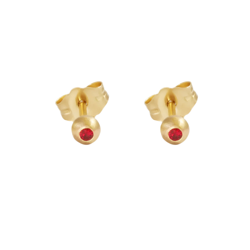 14k yellow gold ruby ball stud earrings with 1.5mm round rubie