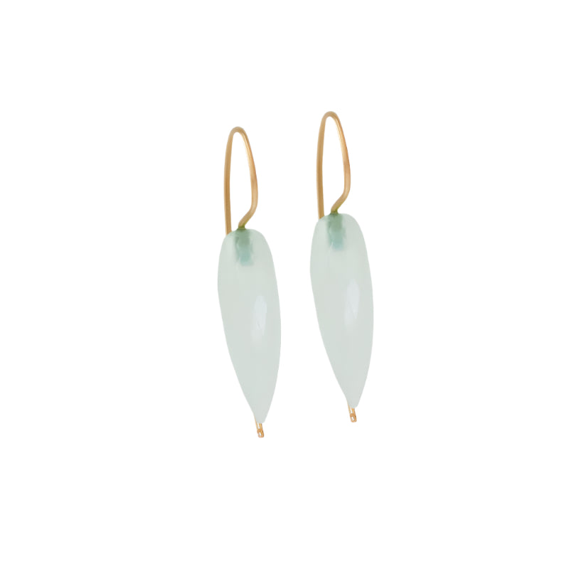 ongated green chalcedony drop earrings in a clean minimal design.