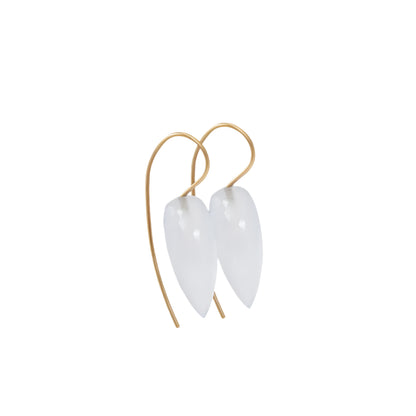 Exquisite Swan Blue Chalcedony Earrings, featuring an elegant design and meticulously handcrafted earring wire with blue chalcedony.  Two 20.5mm blue faceted chalcedony beads Each earring measures 34.5mm by 8mm 14k Yellow Gold Polished Finish Sold as a pair