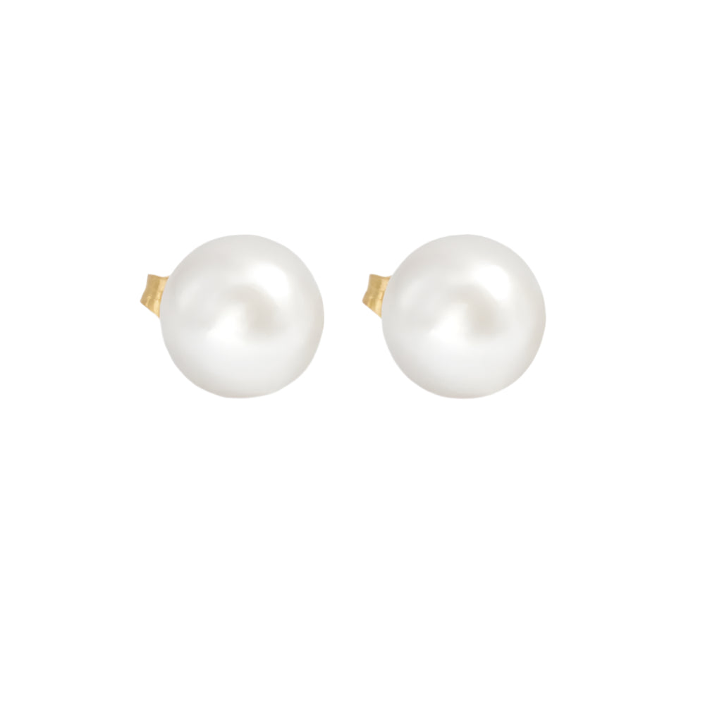 classic round pearl stud earrings in gold or sterling silver
