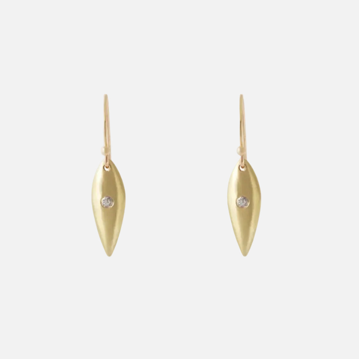 Details  Enhance your elegance with these stunning Small Leaf Diamond Earrings. Crafted with delicate precision, these dainty earrings feature a beautiful leaf design adorned with sparkling diamonds, adding a touch of glamour and sophistication to any outfit.  2 x 2.25mm round diamond 14k Yellow Gold Satin Finish HxW: 16mm x 6mm