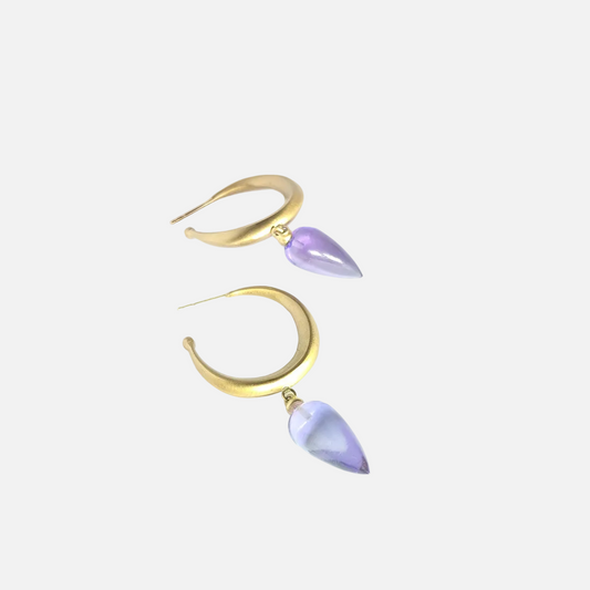 Amethyst Drop / Hoop Earrings 14K Gold - Silver – handmade jewelry by Tricia Kirkland