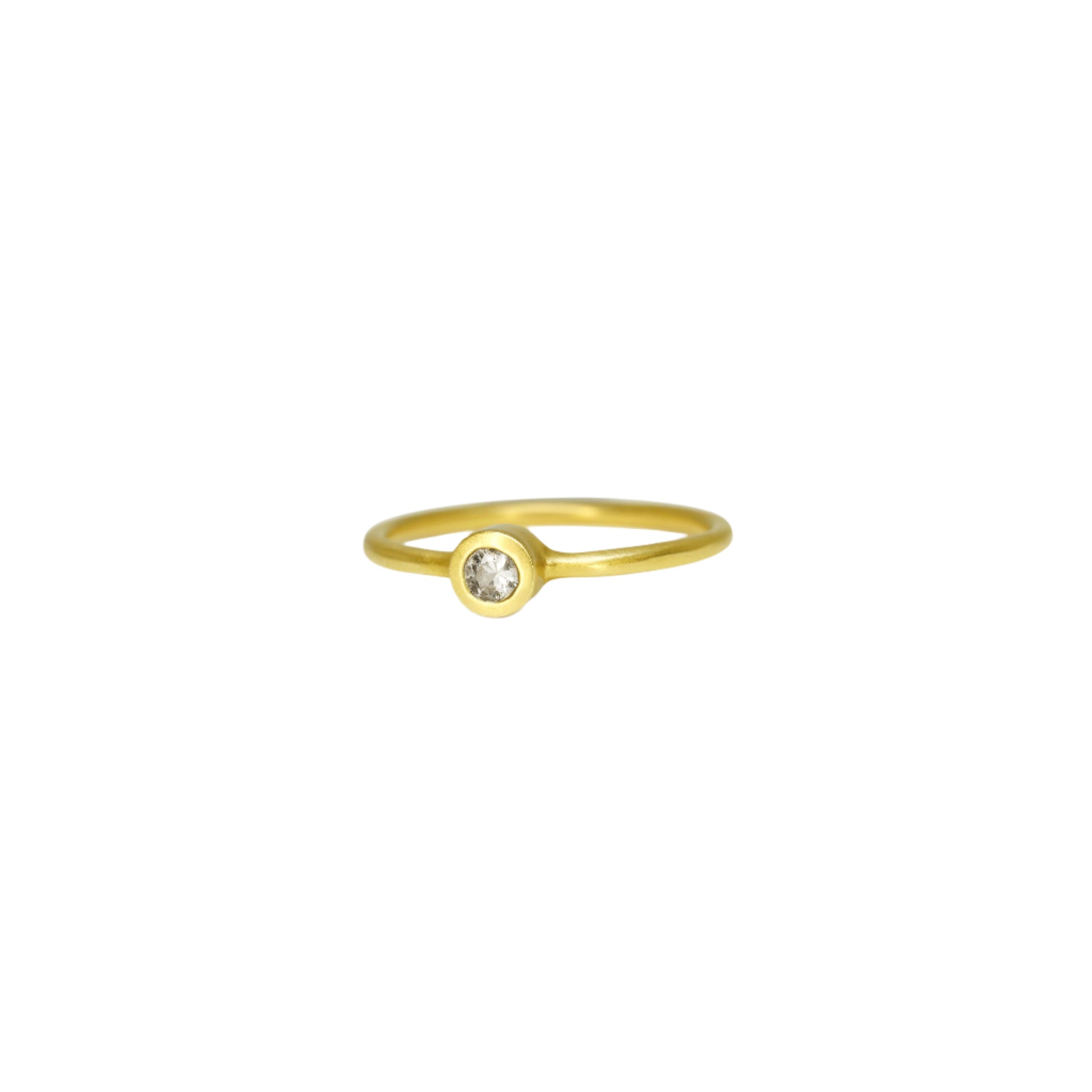 Details  Indulge in the timeless elegance of our Single Diamond Ring. This sparkling centerpiece features exquisite craftsmanship that will captivate your heart and dazzle on your finger. Elevate your style and make a statement with this stunning piece of jewelry.  3mm Round White Diamond Round Band 14k Yellow Gold Satin Finish WxT: 1.45mm
